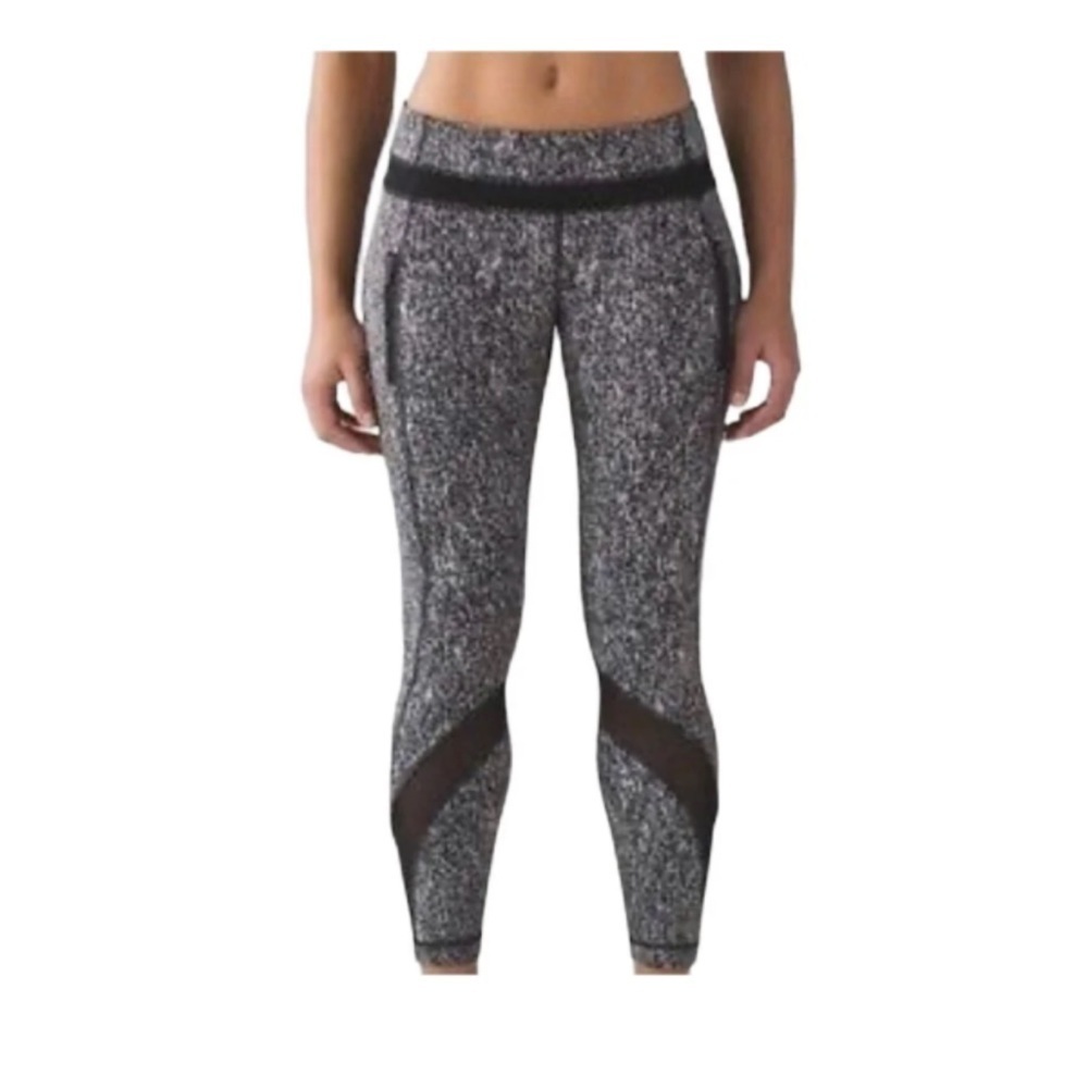 Lululemon Inspire Tight II Black White Splatter Mesh Leggings Size 4
